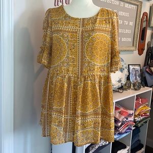 NWOT Mod Boutique Mustard Ruffle Blouse